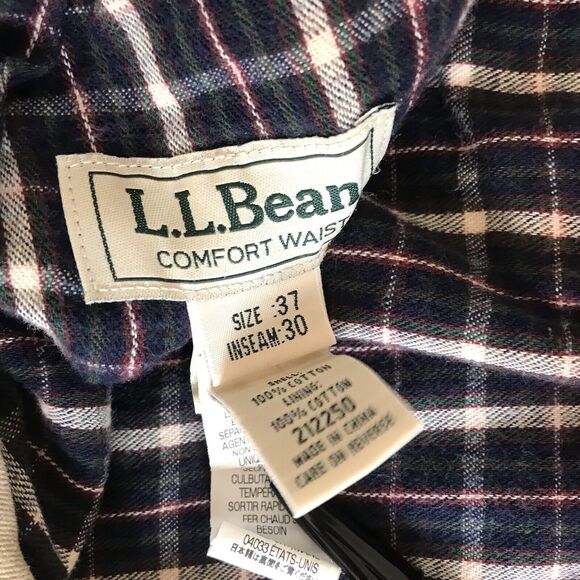 LL Bean Pants Men Tag 37 /Actual 32x28 Khaki Flannel Plaid Lined Pleated Vintage - Picture 3 of 9